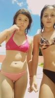 cute girls beach and pool