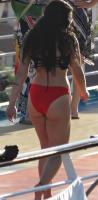 Candid Girl In Red and Black Swimsuit