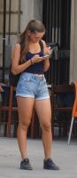 Candid Lady in Blue Jeans Shorts