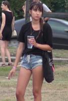 [18649] Partygirl in Freestyle Mini Jeans Shorts Flashing