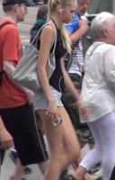 [18627] Slim Girl Tiny Butt in Small Jeans Shorts Walking