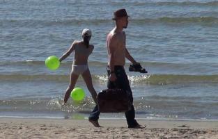 [17001] Fit Body Preteens in White Undies Wet Play in Sea