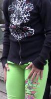 [15341] Tight Green Thin Cotton Leggings Show Panty Lines