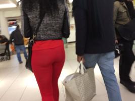 Candid Ass in Red Leggings