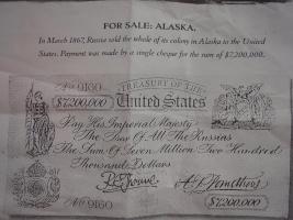 Чек на $7,200,000, выданный в марте 1867 года Казначейством США за покупку Аляски у России / Check for the 1867 sale of Alaska from Russia to the USA