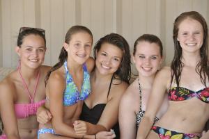 Junior high girls in swimsuits and bikinis (most 6th or 7th grade)