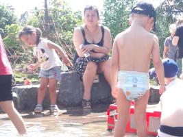 Jakob and Leo waterplayground in swim diaper