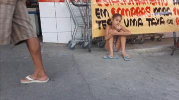 Candid Brazilian Girl Waiting For Mother